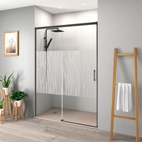 Mampara de ducha frontal + Puerta Corredera 155 cm MUSE negro Cristal serigrafiado