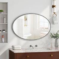 Espejos de baño sencillos, espejo de pared vintage, apto para baño, dormitorio, sala de estar, ovalado, plateado