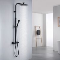 Duschsystem mit Thermostat, Duschset mit Quadrat Kopfbrause, Handbrause, Regendusche Höhenverstellbar, Duschsäule Schwarz, mit Anti-Verbrühung-Duschsystem