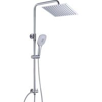 JOHO – Colonne de douche sans robinetterie – Douche de tête carrée 25x25 cm – Acier inoxydable chromé – Réglable en hauteur – Installation facile – Économie d’eau