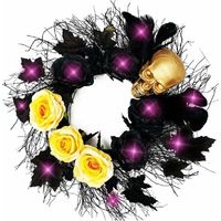 Halloween Skull Black and Maple Leaf Wreath (Section A)