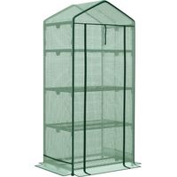 Outsunny Mini-Gewächshaus Anzuchtgewächshaus mit Folienabdeckung und 3 Regalböden, Rolltür, Gemüsebeet in Grün 69 x 49 x 125 cm für Gartenliebhaber