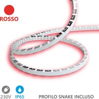 Alcapower Striscia LED Snake Flex 20m 230V 12W/m Colore Rosso IP65 in Silicone, Flessibile e ad alta luminosità con tecnologia SMD 2835 integrata