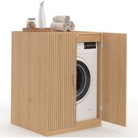 Meuble pour machine à laver avec portes JULIETTE effet lattes tasseau bois coloris chêne