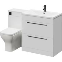 Napoli 460 Gloss White 1300mm 2 Drawer Vanity Unit Toilet Suite with Glide Basin - 1300mm - Matt Black 480mm HandleWith Kingston Toilet Pan and Seat