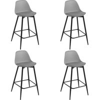 Klihome 4x Bar Stools Dining Room Kitchen Breakfast High Chairs Footrest Barstool with Cushioned PP Seat and Metal Frame, Grey