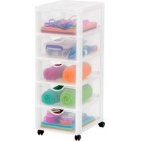 Iris Ohyama Kunststoff-Schubladenbox mit Rollen, 5 tiefen Schubladen, Mattweiß, Griffe zum Ziehen, Für Schlafzimmer, Schule & Büro, BPA-frei, Schubladenschrank, Rollcontainer, A4 Drawer, DDDC-005