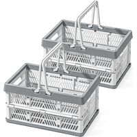Caisse Pliable, Lot de 2 Cagettes Plastique 19L avec Poignée, Cagette Plastique Pliable Idéale comme Panier de Pique-Nique, Panier à Fruits, Légumes et Rangement Domestique (Gris)