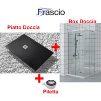 Piatto Doccia 80X90 cm Vulcano Line Slim Nero + Box doccia 80x90 cm Alto 200 cm Con Apertura Ad Angolo - FRASCIO
