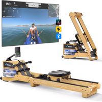 MERACH Water Rowing Machines for Home, Foldable Row Machine with 400LBS Weight Capacity, LCD Monitor & Comfortable Seat, Adaptation of Kinomap, Zwift