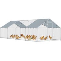 Gallinero para Exterior Grande de Acero Galvanizado 6,8x3x1,9 m 20,4 m² con Cubierta Tela Oxford y Cerradura Plata