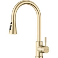 BLYLUND Brushed Gold Kitchen Tap with Pull Out Spray 3 Modes, Single Hole Brass Sink Tap Single Handle High Arc Pull Down Kitchen Sink Taps Mixer for UK Standards Fittings