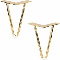 10CM Pieds De Meubles en Métal, Lot de 4 Pieds De Table en Épingle à Cheveux en Fer avec Vis,Remplacement Pieds De Lit Métallique pour Canapé Chaise Cabinet Fauteuil Armoire Meuble TV,Doré,Fonepro, Fe
