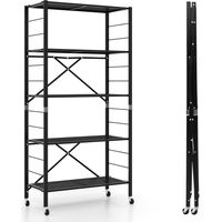 Costway – Étagère de rangement pliante 5 niveaux – Métal noir – Roues amovibles – Capacité 85 kg – Dimensions 76 x 34,5 x 153 cm