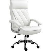 Vinsetto Bürostuhl, ergonomischer Schreibtischstuhl, höhenverstellbarer Drehstuhl mit Wippfunktion, Rautenmuster, Kunstleder, gepolsterter Chefsessel, Weiß