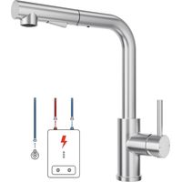 Lonheo Niederdruck Küchenarmatur Wasserhahn Küche ausziehbar 360° drehbar Spültischarmatur mit Brause, Edelstahl Küchenwasserhahn, Gebürstet
