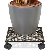 Relaxdays Porte-plantes à 4 roulettes, design antique, stable & résistant aux intempéries, carré, 27,5 x 27,5 cm, bronze