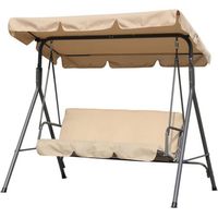 Dondolo Altalena da Giardino 3 Posti in Acciaio con Parasole Regolabile Beige