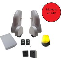 Kit de motorisation de portail battant – Système à roues – Charge 150kg max – Ouverture en pente jusqu'à 12% – Moteur 24V avec télécommandes – Proteco