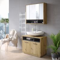 Mobile sottolavabo per bagno Beatrice, Rovere artigianale/antracite, 80 x 64 cm, Vicco