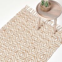 HOMESCAPES Tapis Chindi en chanvre à motif losanges beige et blanc - Sierra - 90 x 150 cm