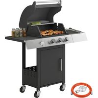 Barbecue à gaz à 3 brûleurs, 8,1 kW, thermomètre, grilles, tables d'appoint, armoire et roulettes, 109 x 50 x 109 cm, noir