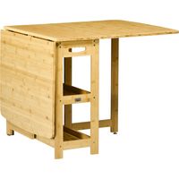Mesa de comedor plegable Irovami, dos laterales abatibles, dos estantes, patas ajustables, bambú, 149,5 x 80 x 73,5 cm