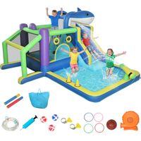 Gonfiabile Tema Squali con Scivolo, Piscina/Piscina Palline per Divertimento Bambini all'Aperto