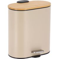 Ovaler mülleimer aus metall 5 l fallbremse bambusdeckel - beige - Tendance