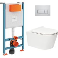 Vitra V-Fix Core WC-Rahmenpaket + SAT Brevis flanschlose Toilette + helle Chromplatte (V-FixBrevis-8)