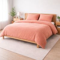 Parure de lit 240 x 220 cm Sienna Rose saumon + 2 taies 63x63 cm – Double face gaze de coton & coton 57 fils