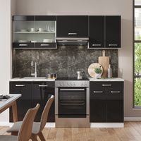 Cucina componibile R-Line, Nero lucido/bianco, 200 cm , PL Rovere, Vicco