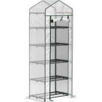 Outsunny – Serre adossée avec étagères 5 niveaux – Châssis acier – Bâche PE amovible – 69L x 49l x 193H cm – Protection contre intempéries