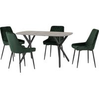 Athens Rectangular Dining Set with Avery Chairs - Concrete Effect/Black/Emerald Green Velvet