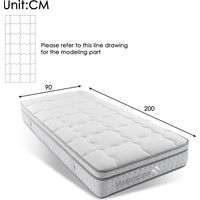 Matelas hybride 90x200 cm H3, 25 cm épaisseur, ressorts ensachés 7 zones, mousse froide ergonomique, point élastique, respirant, certifié OEKO-TEX, pour dormeur seul.