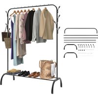 Cintre robuste, cintre en métal de 150 cm avec crochet et étagère inférieure, pouvant supporter jusqu'à 42 kg, cintre portable, peut accrocher vestes, jupes, chemises, pulls, châles, chaussures, noir