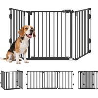 Puerta de seguridad plegable y ajustable para perros – Cierre y bloqueo automáticos – Metal y plástico – 202,5 x 76 cm – Negra