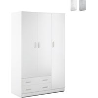 Dreitüriger Kleiderschrank mit zwei Schubladen Weiß 115x52x h180 cm