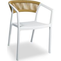 Sedie da Bar Sety in plastica bianca con schienale curvo a corda beige
