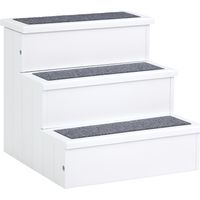 PawHut Escalera para Mascotas 3 Peldaños con Espacio de Almacenaje y Alfombra Antideslizantes Portátil para Vehículo Carga 30 kg 40,5x44,5x38 cm Blanco
