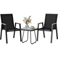 Set bistro 3 pièces pour extérieur avec table à pieds réglables et chaises à accoudoirs