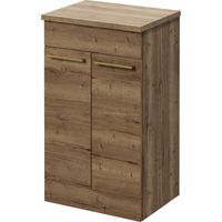 Napoli 390 Tobacco Oak 500mm 2 Door Vanity Unit for Countertop Basins - 500mm - Brushed Brass 160mm Handle