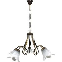 Lampadario Amelia 5-flammig E14 braun/gold mit weißem Spiegelflächen-Glas