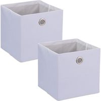 Relaxdays Boîtes de rangement, caisses en tissu, lot de 2, HxLxP : 30,5 x 30,5 x 30,5 cm, bacs pliables, blanc