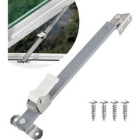 Sistema limitador de apertura ajustable para ventanas abatibles, acero cincado, 2 piezas, para ventanas clásicas.