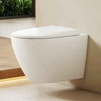 EMKE Toilette Spülrandlos WC mit Direkter Spülung Wandmontage Hänge-WC 37x37x49cm D-Form Hochtemperaturkeramik Strahlend Weiß