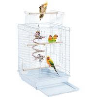 Yaheetech Gabbia per Uccelli Pappagalli Inseparabili Voliera in Metallo con Tetto Apribile Posatoio in Legno e Giocattolo 40 x 40 x 58 cm Bianca
