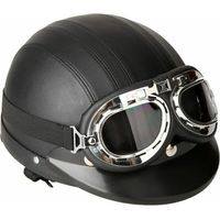RHG Casque de scooter Vespa, casque d'hiver coupe-vent avec visière lunettes UV style rétro vintage 54-60 cm (noir)
