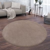 Paco Home Alfombra Salón Pelo Corto Lavable Monocolor Moderna Suave Taupe Ø 160 cm redon