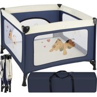 Tectake – Lit parapluie pliant 105x105x78cm – 100 % polyester – Matelas rembourré inclus – Ouverture latérale avec fermeture éclair – Bleu